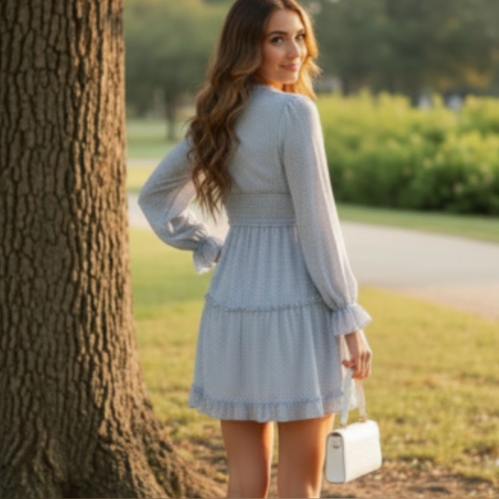 SHEIN Baby Blue Long Sleeve Ruffle Dress - Picture 6 of 9
